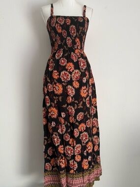 Band of Gypsies Floral Smocked Maxi Dress Boho Side Slit Size Medium